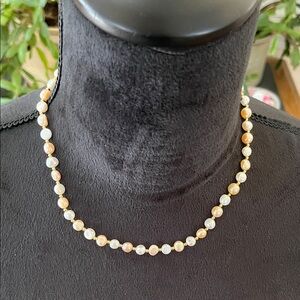 Freshwater pearl necklace with gold tone accent and toggle, 16 inches